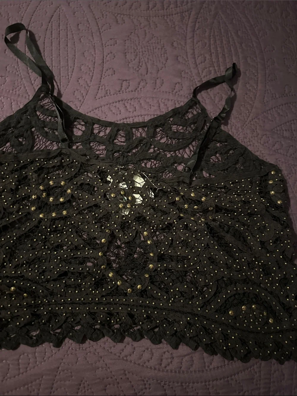 Free People Black Lace Studded Cami
